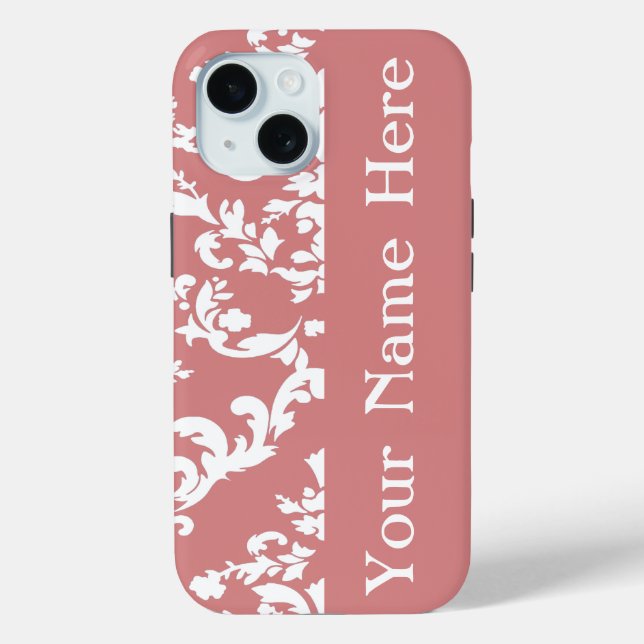 Pink Bold Damask w/ name @ Emporiomoffa Case-Mate iPhone Case (Back)