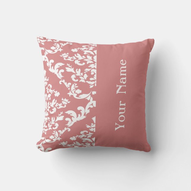 Pink Bold Damask w/ name @ Emporiomoffa Cushion (Front)