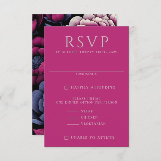 Pink Bold Floral RSVP Card (Front/Back)