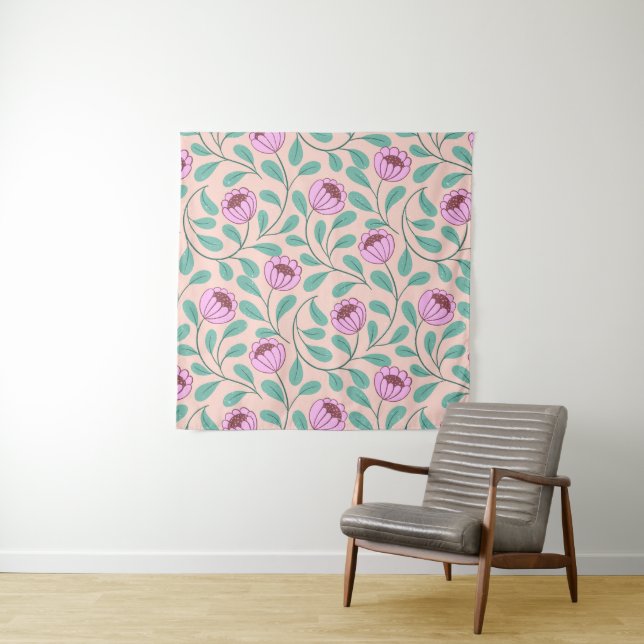 Pink bold florals tapestry (In Situ)