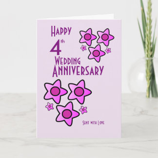 Pink bold flower design 4th wedding anniversary card