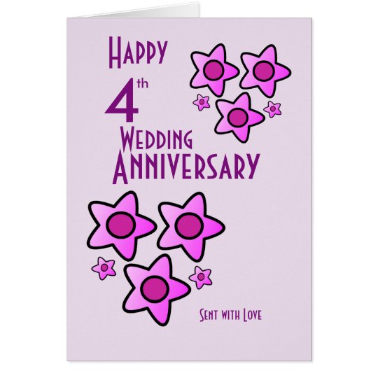 Pink bold flower design 4th  wedding  anniversary  card 