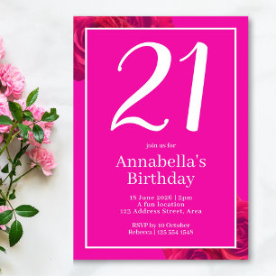 Pink Bold Modern 21st Birthday Invitation