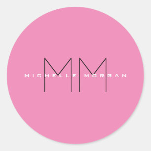 Pink Bold Monogram Modern Minimalist Name Initials Classic Round Sticker
