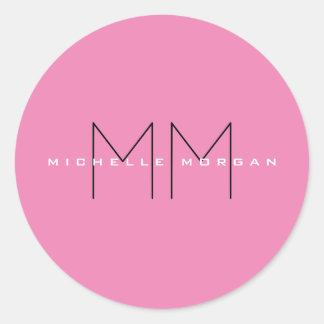 Pink Bold Monogram Modern Minimalist Name Initials Classic Round Sticker