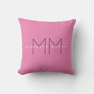 Pink Bold Monogram Modern Minimalist Name Initials Cushion