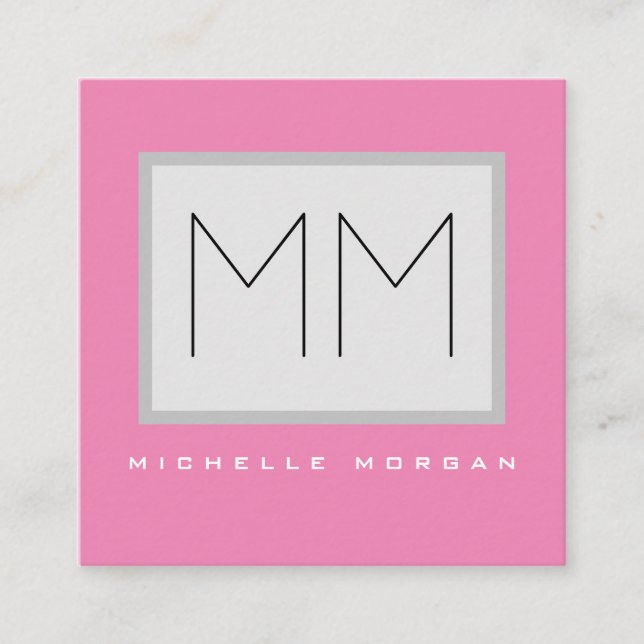 Pink Bold Monogram Modern Minimalist Name Initials Enclosure Card (Front)
