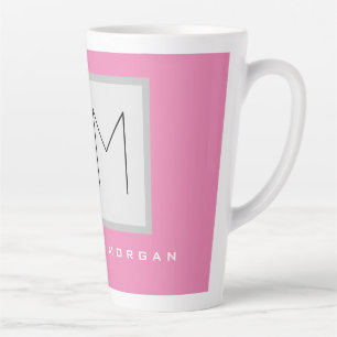 Pink Bold Monogram Modern Minimalist Name Initials Latte Mug