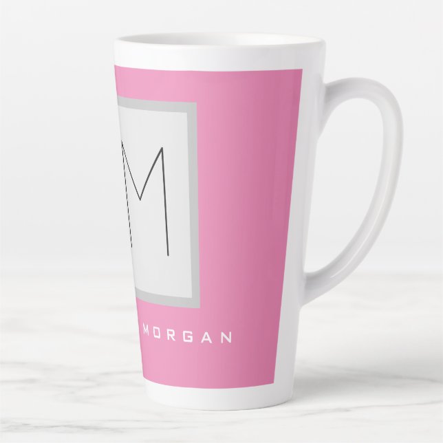Pink Bold Monogram Modern Minimalist Name Initials Latte Mug (Right)