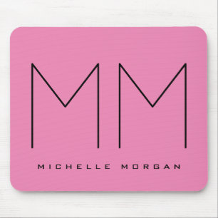 Pink Bold Monogram Modern Minimalist Name Initials Mouse Mat
