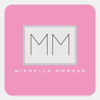 Pink Bold Monogram Modern Minimalist Name Initials Square Sticker