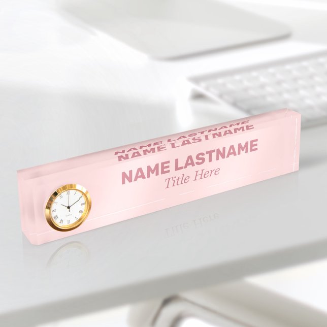 Pink Bold Simple Basic Minimalist Modern Clock Nameplate (Creator Uploaded)
