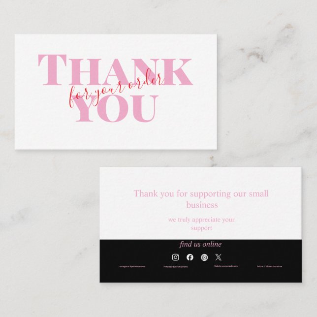 Pink Bold Thank You Card Social Media Small Busine (Front/Back)