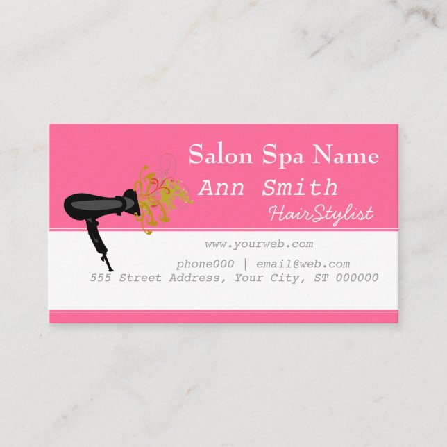 Pink Bold Vibrant  Hair Stylist Flower Swirls Appointment Card (Front)