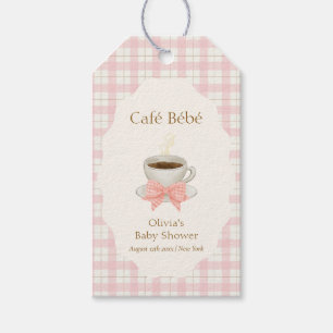 Pink Bonjour Cafe Bébé Coffee Gingham Baby shower Gift Tags