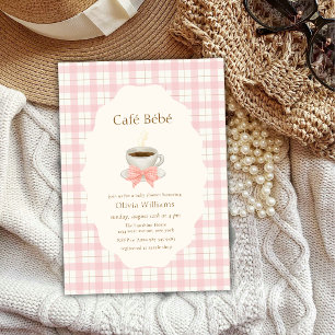 Pink Bonjour Cafe Bébé Coffee Gingham Baby shower Invitation