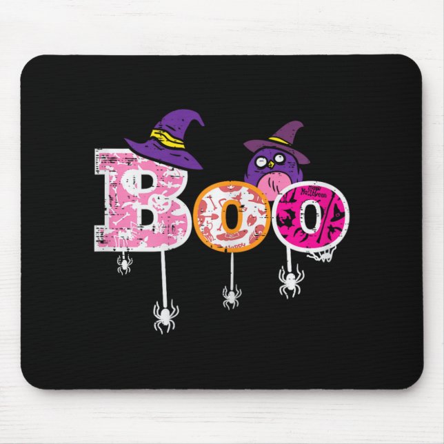 Pink Boo Spider Owl Scary Halloween Costume Women  Mouse Mat (Front)