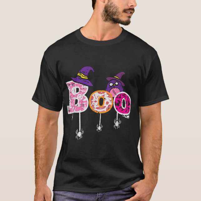 Pink Boo Spider Owl Scary Halloween Costume Women T-Shirt (Front)