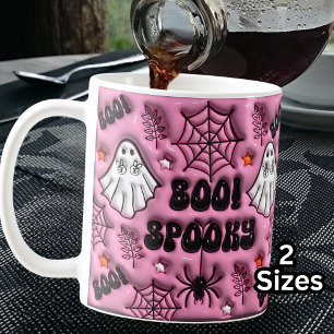 Pink Boo! Spooky 3D Effect Spider Web Ghost  Coffee Mug