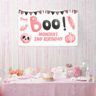 Pink Boo Two Girl Halloween Party 2nd Birthday Banner