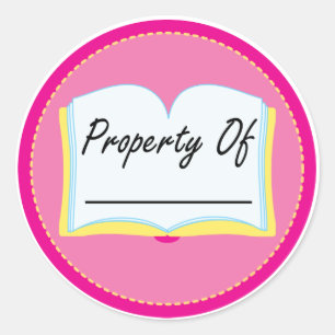 Pink Book Property Of Reading Bookplates Classic Round Sticker