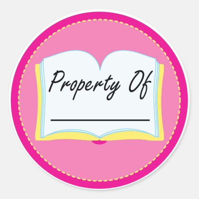 Pink Book Property Of Reading Bookplates Classic Round Sticker (Front)