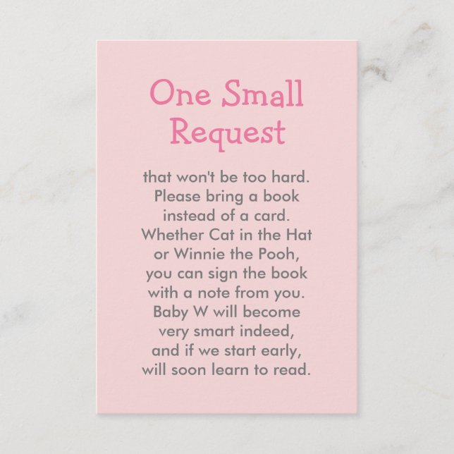 Pink Book Request Girl Baby Shower Enclosure Card (Front)