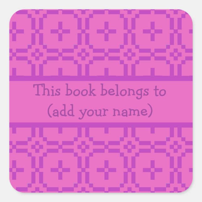 Pink Bookplates to Personalize: Welsh Tapestry Square Sticker (Front)