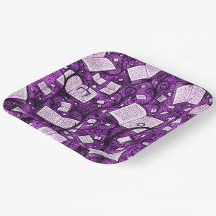 Pink Books Background Paper Plate