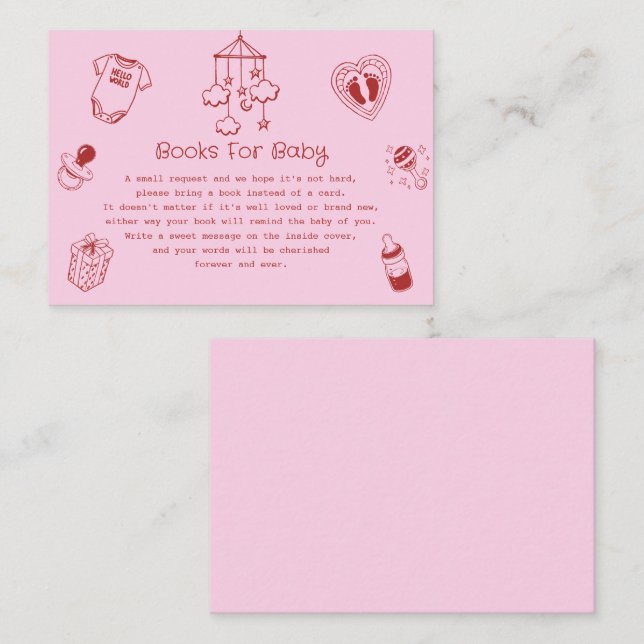 Pink “Books for Baby” Baby Shower Enclosure Card (Front/Back)