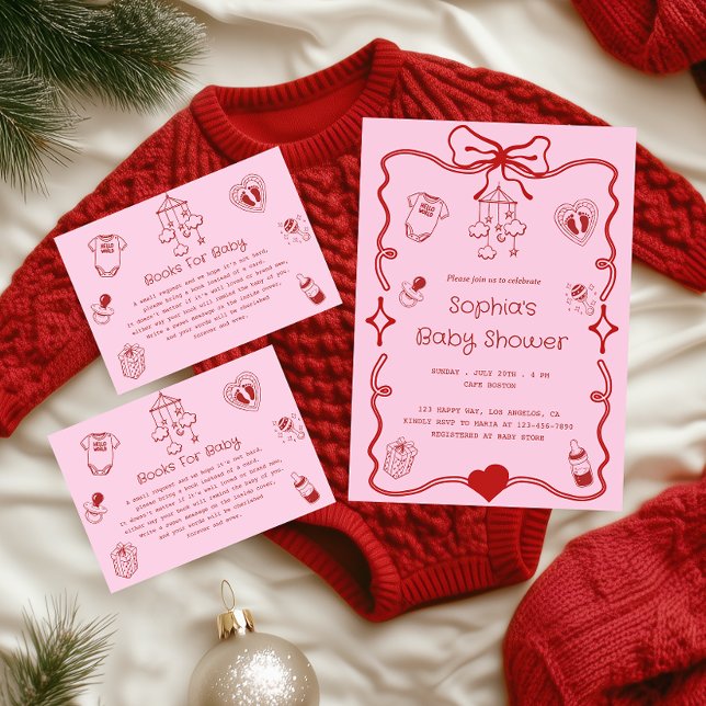 Pink “Books for Baby” Baby Shower Enclosure Card (Creator Uploaded)