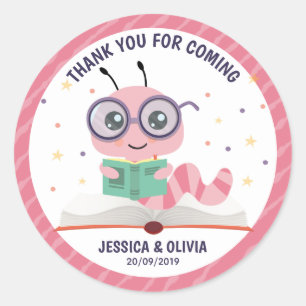 Pink Bookworm Book Baby Shower Classic Round Sticker