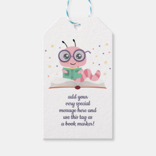 Pink Bookworm Bookmark Gift Tags