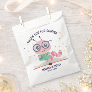Pink Bookworm Theme Favour Bags