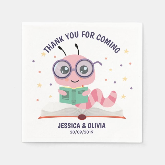 Pink Bookworm Theme Napkin (Front)