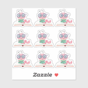 Pink Bookworm Theme  Sticker