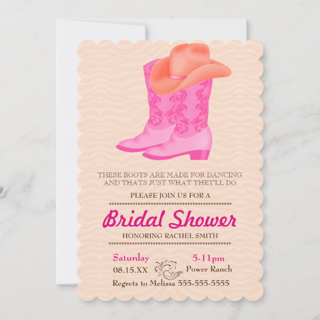 Pink Boot Cowgirl Country Bridal Shower Invitation (Front)