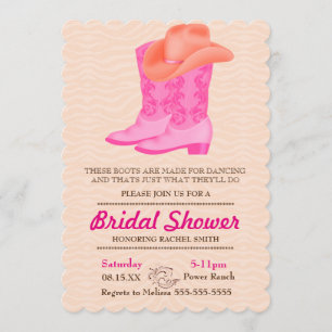 Pink Boot Cowgirl Country Bridal Shower Invitation