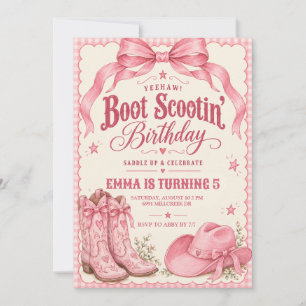 Pink Boot Scooting Birthday Invitation