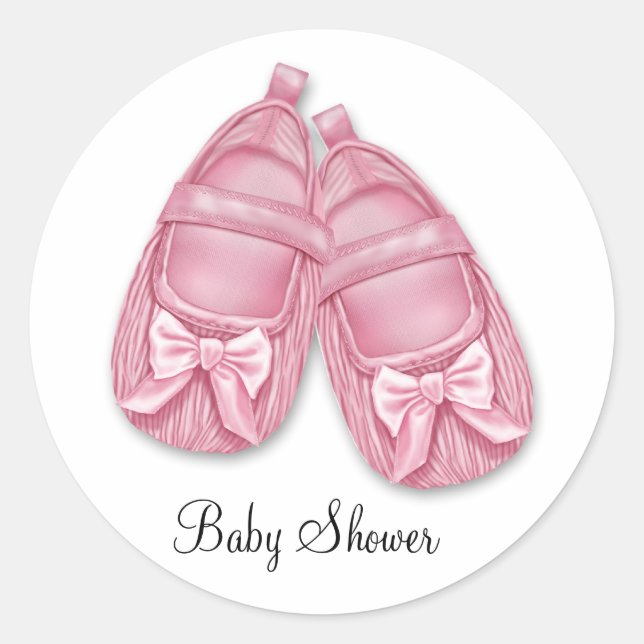 Pink Booties Baby Shower Classic Round Sticker (Front)