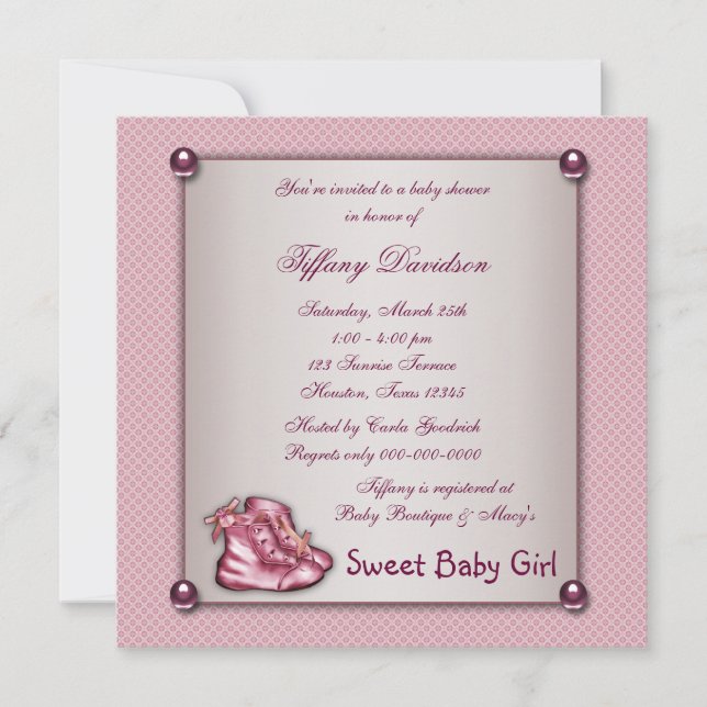 Pink Booties Vintage Pink Baby Girl Shower Invitation (Front)