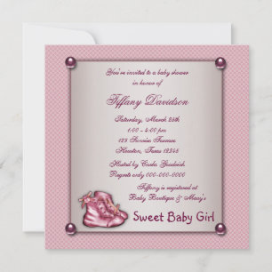 Pink Booties Vintage Pink Baby Girl Shower Invitation