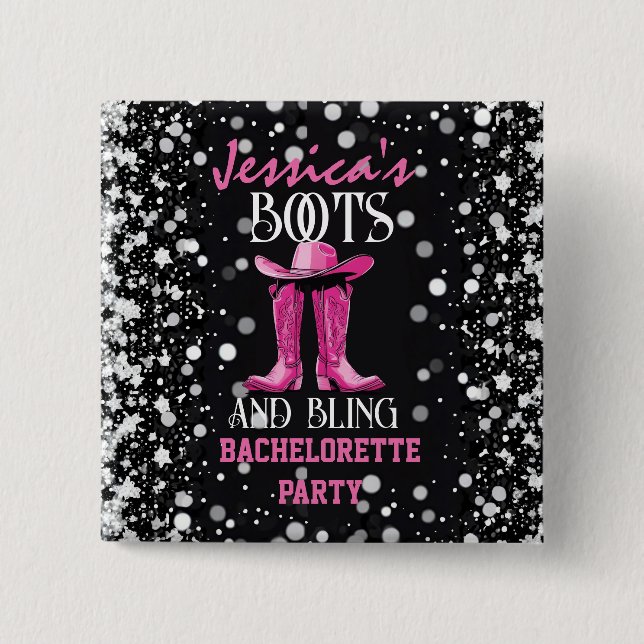 Pink Boots and Bling Bachelorette Party 15 Cm Square Badge (Front)