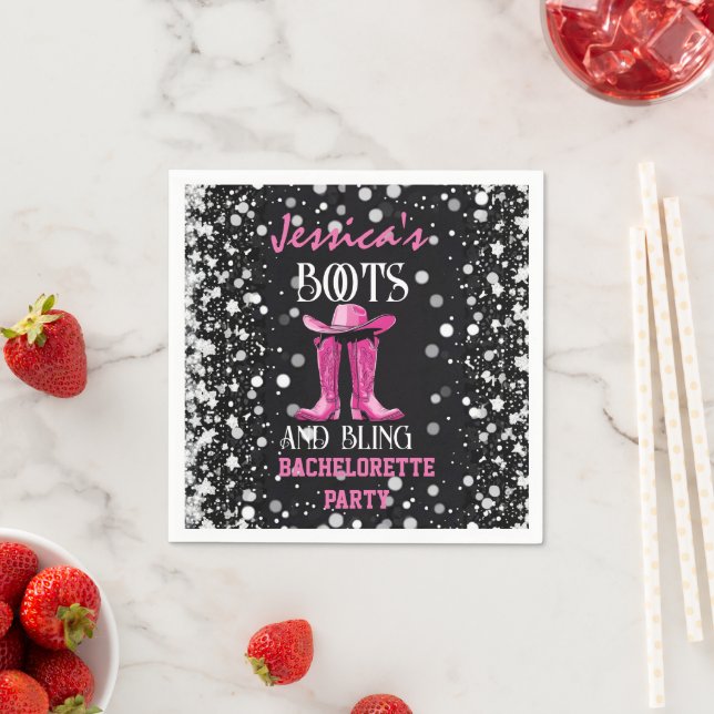 Pink Boots and Bling Bachelorette Party Napkin (Insitu)