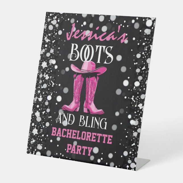 Pink Boots and Bling Bachelorette Party Pedestal Sign (Front)