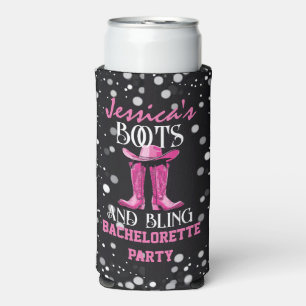 Pink Boots and Bling Bachelorette Party Seltzer Can Cooler