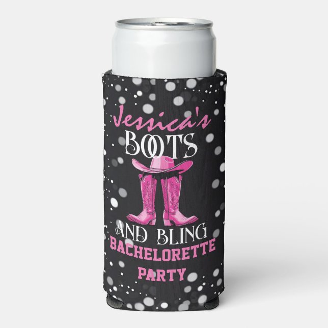 Pink Boots and Bling Bachelorette Party Seltzer Can Cooler (Seltzer Front)