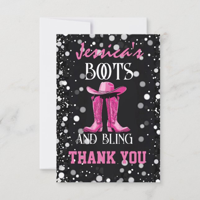 Pink Boots and Bling Bachelorette Party Thank You Card (Front)