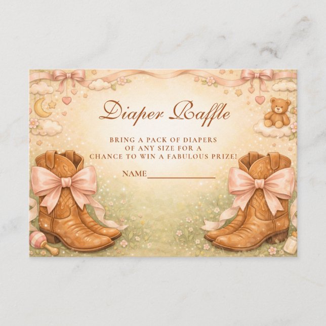 Pink Boots And Bows Girl Diapper Raffle Enclosure Card (Front)