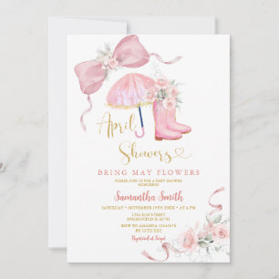 Pink Boots and Umbrella April Showers Baby Shower Invitation